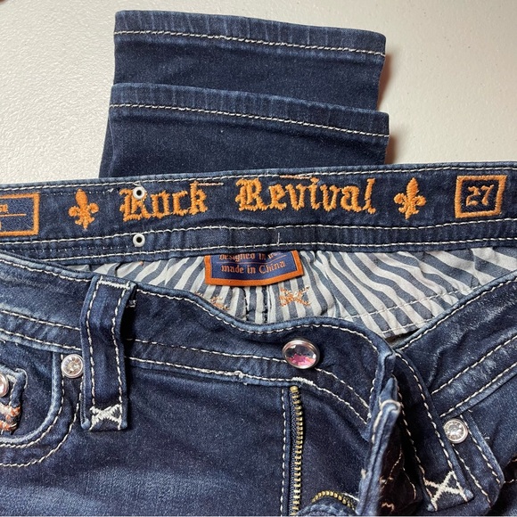 Rock Revival Jeans Nicci Mid Rise Skinny Stretch Denim Rhinestones Studs Blue 27 - Picture 8 of 16